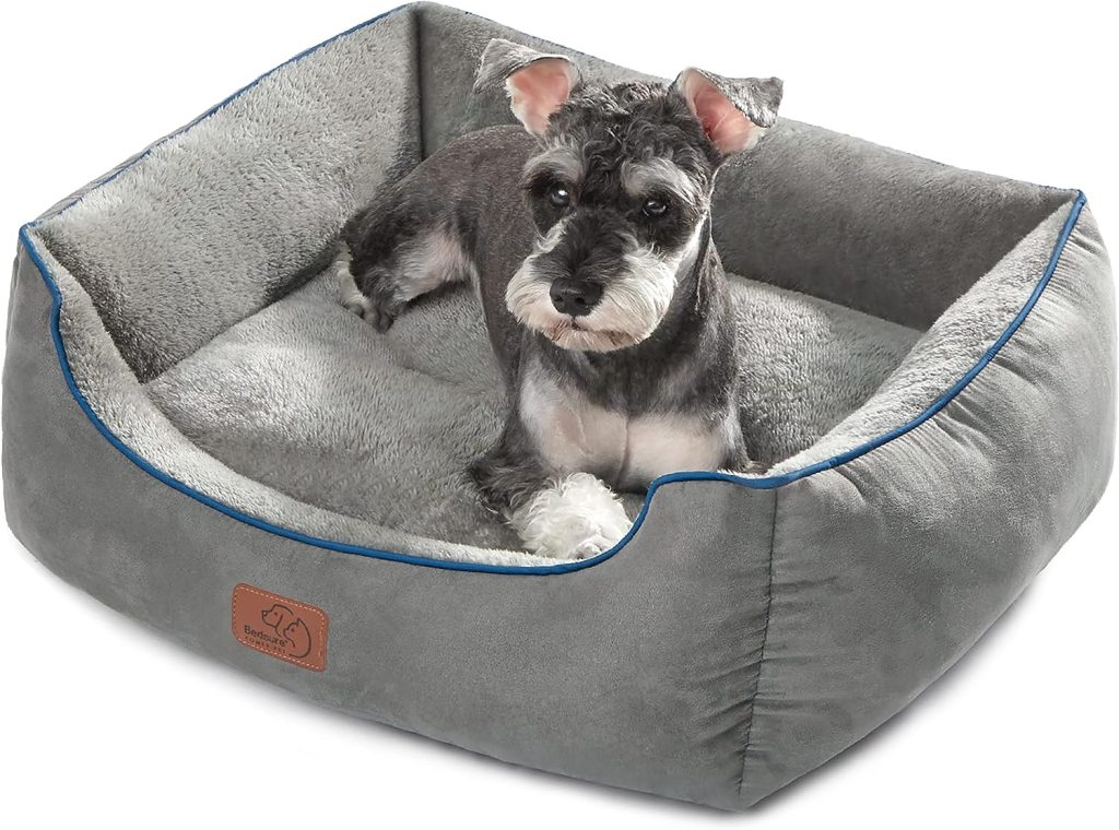 Bedsure Dog Beds for Medium Dogs Cats - Indoor Puppy Bed for Medium Large Cat Washable, 25in Fluffy Rectangle Cuddle Pet Bed with Anti-Slip Bottom, Grey
