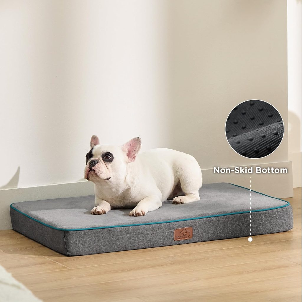 Bedsure Memory Foam Dog Bed for Small Dogs - Orthopedic Waterproof Dog Bed for Crate with Removable Washable Cover and Nonskid Bottom - Plush Flannel Fleece Top Pet Bed, Grey
