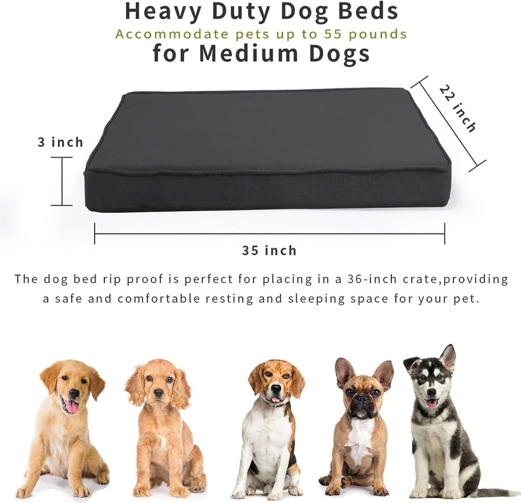Chew Proof Dog Bed for Aggressive Chewers Removable Washable,Indestructible Dog Beds for Excessive Chewers Resistant Durable Tough Chewable Waterproof,Rip Proof Dog Bed for 36 x 24 Dog Crate,Black