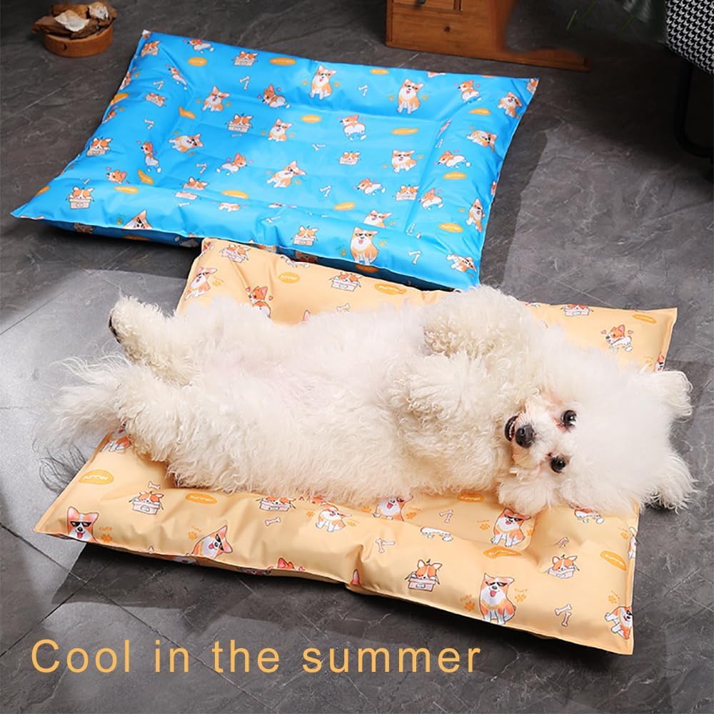 Cooling Dog Mat Large Dog Bed Cat Bed for Large Medium Small Dogs with High Stretch Cotton Filling, Washable and Chew Proof Fabric(35.8X 26.8 x 2.0 inch,Green Flower)