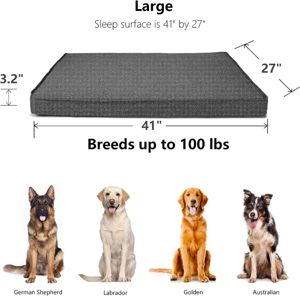 Dog Beds for Large Dogs Chew Proof Heavy Duty Washable,Durable Indestructible Dog Bed for Aggressive Chewers Large Breed with Removable Cover for Crate or Cages 41x27,Dark Grey
