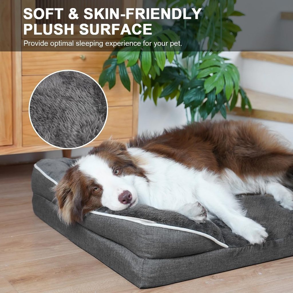 DogBaby Dog Beds for Large Medium Dogs, Washable Medium Dog Bed, Dog Couch Bed for Comfortable Sleep, Orthopedic Egg Foam Bolster Dog Bed with Removable Washable Cover and Nonskid Bottom, Pet Bed