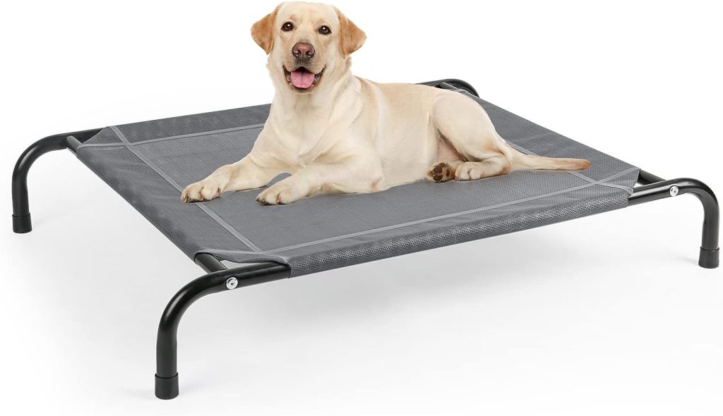 DogBaby Elevated Dog Bed, Outdoor Dog Bed Raised Dog Bed Dog Cot with Washable Breathable Mesh Dog Cots Beds for Large Dogs Chew Proof Cooling Dog Bed for Indoor Outdoor Use Grey