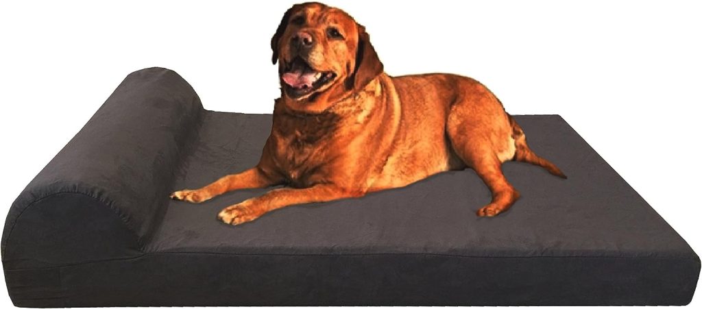 Dogbed4less Premium HeadRest Pillow Orthopedic Cool Memory Foam Dog Bed for Large Dogs, Waterproof Lining with Washable Suede Espresso Cover, XXL 55X37