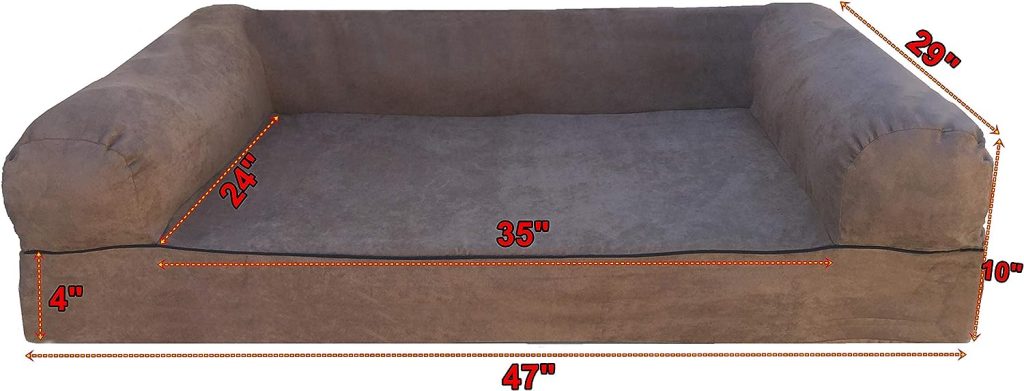 Dogbed4less Premium Orthopedic Gel Memory Foam Pet Sofa Bed with Waterproof Liner and Microsuede Brown Cover Couch Lounger 47X29