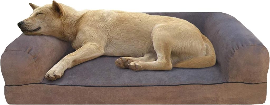 Dogbed4less Premium Orthopedic Gel Memory Foam Pet Sofa Bed with Waterproof Liner and Microsuede Brown Cover Couch Lounger 47X29