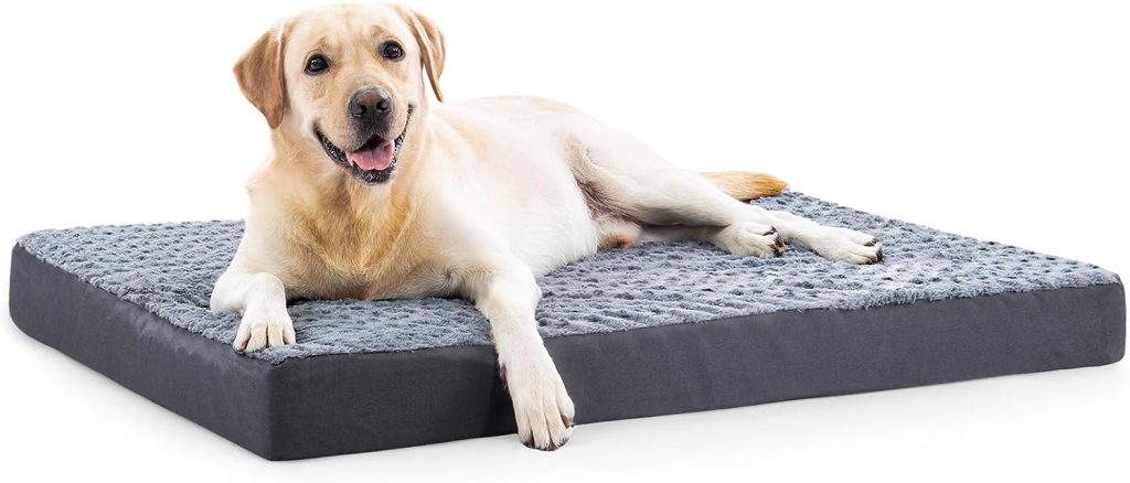 JOEJOY Orthopedic Dog Bed for Extra Large Medium Dogs, Big Egg-Crate Foam Dog Bed with Removable Waterproof Cover, Soft Rose Plush Pet Bed Mat with Non-Slip Bottom, Machine Washable (44x32x3)