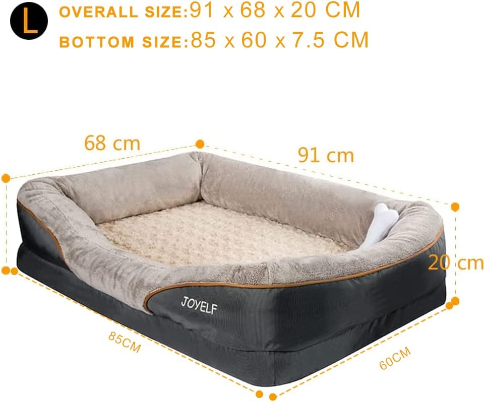 JOYELF Large Memory Foam Dog Bed, Orthopedic Dog Bed  Sofa with Removable Washable Cover and Squeaker Toy as Gift
