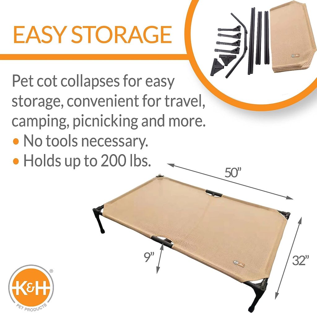 KH PET PRODUCTS Original Pet Cot Elevated Dog Bed  Cot Canopy, All Season Tan Mesh, X-Large
