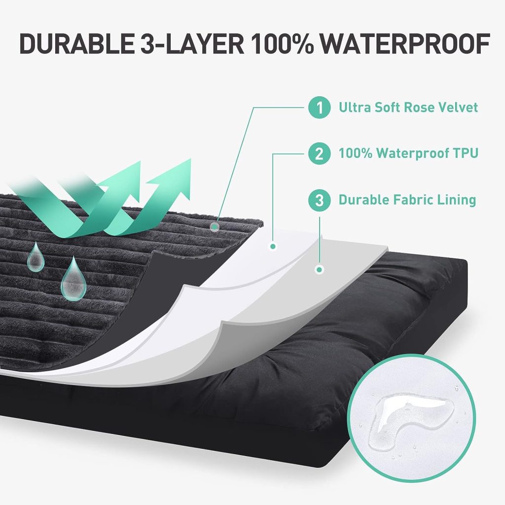Large Dog Bed Washable with Removable Cover Waterproof, Dog Crate Beds for XL Large Medium Small Dogs Cats, Soft Flannel Pet Beds Anti-Slip Kennel Pad 36 inch