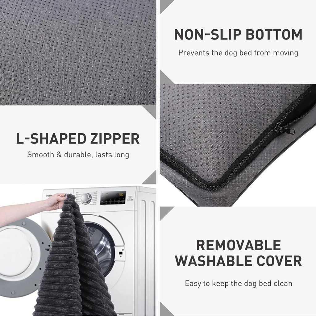 Large Dog Bed Washable with Removable Cover Waterproof, Dog Crate Beds for XL Large Medium Small Dogs Cats, Soft Flannel Pet Beds Anti-Slip Kennel Pad 36 inch