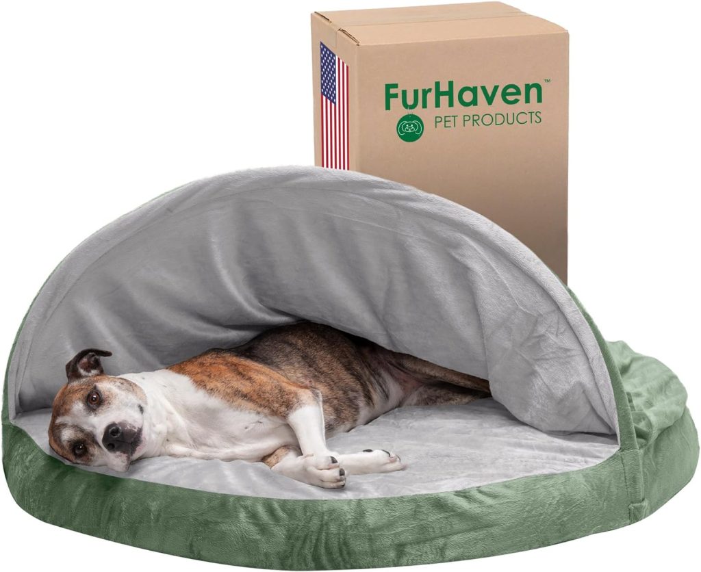 Furhaven 44 Round Cooling Gel Dog Bed for Large Dogs w/ Removable Washable Cover, For Dogs Up to 80 lbs - Microvelvet Snuggery - Sage (Green), 44-inch