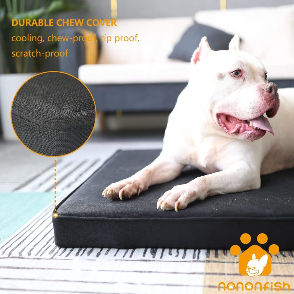 Tough Dog Bed for Aggressive Chewers Washable,Chew Proof Dog Bed for Heavy Chewer Dogs with Removable Cover,Orthopedic Comfort Memory Foam and Waterproof Liner 35X22 Inches, Black